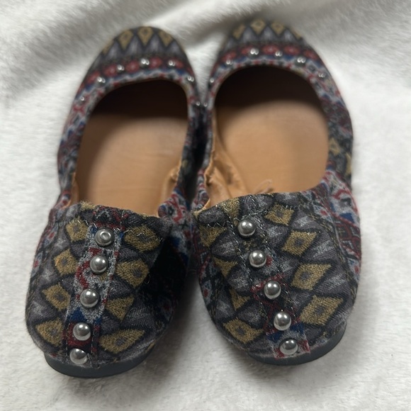 INDIGO RD. Ballet Flats, Geometric textile print with silver accent studs, 8 - Picture 4 of 5